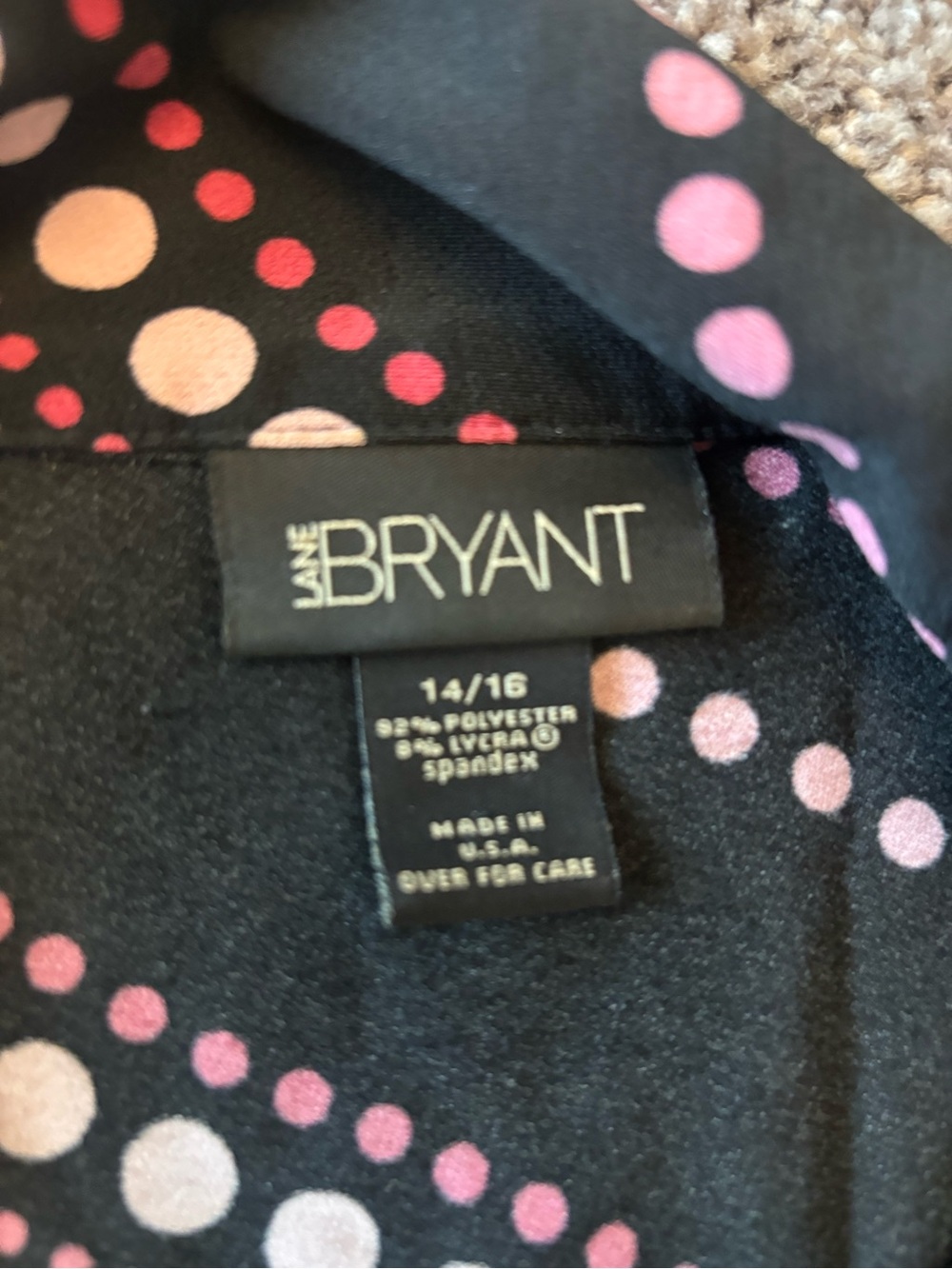 Lane Bryant Black Tunic with Pink and Cream Dot Waves - Picture 2 of 2